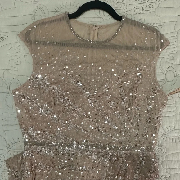 NWT Mac Duggal Beige Embellished Illusion High Neck Cap Sleeve Gown 10 Nude 5619 - Picture 7 of 15